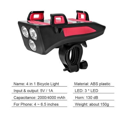 USB Rechargeable LED Bike Headlight Bike Horn Phone Holder Powerbank untuk Bersepeda Malam