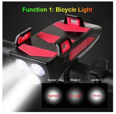 USB Rechargeable LED Bike Headlight Bike Horn Phone Holder Powerbank untuk Bersepeda Malam
